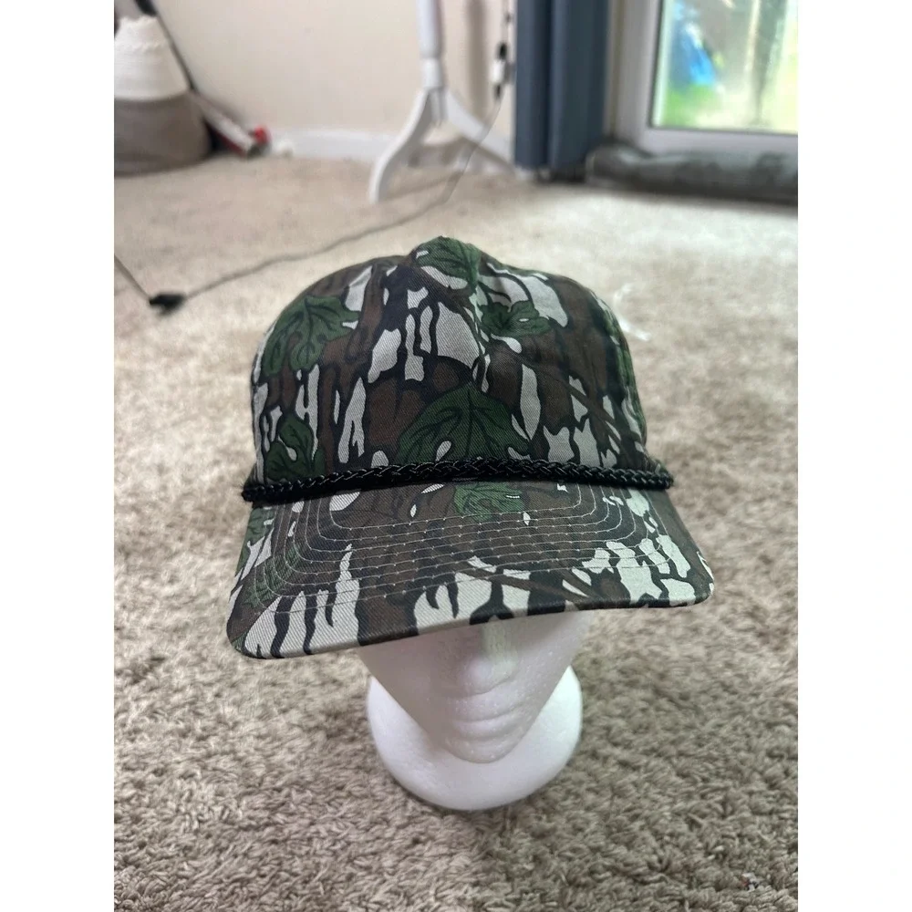 Vintage Camo Rope Trucker Hat Mens Snapback Leaf Camouflage Gorpcore Hunting